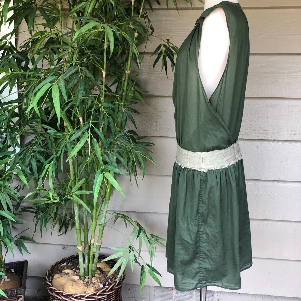Lux Olive Green V-Neck Dress - Picture 2 of 6